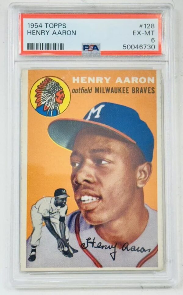 Henry Hank Aaron Rookie Card 1954 Topps #128 | PSA 6 – Stunning Vintage MLB Collectible, Rare Find
