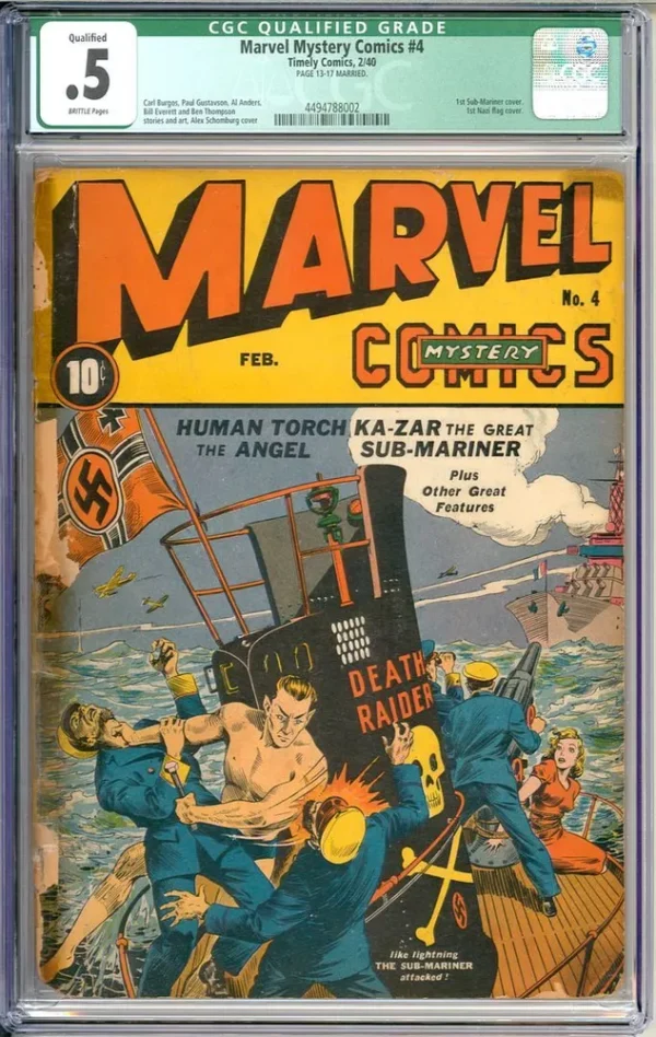 Marvel Mystery Comics #4 Classic 1st Sub-Mariner Cover WWII Timely 1940 CGC .5